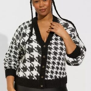 Torrid Black White Houndstooth Cardigan Sz 3 NWOT